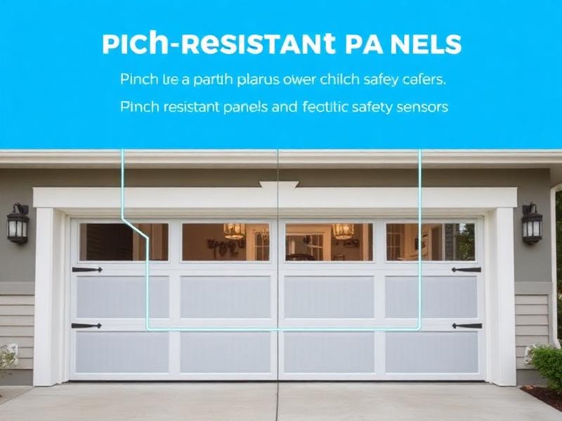 Garage door panel joint showing pinch-resistant design with safety gaps between sections